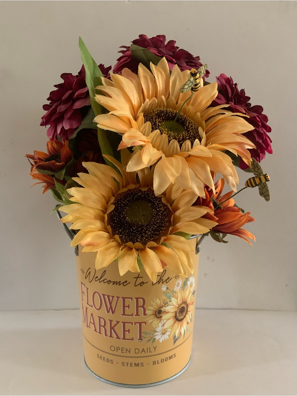 Sunflower Market Faux Floral Arrangement in Yellow and Burgundy
